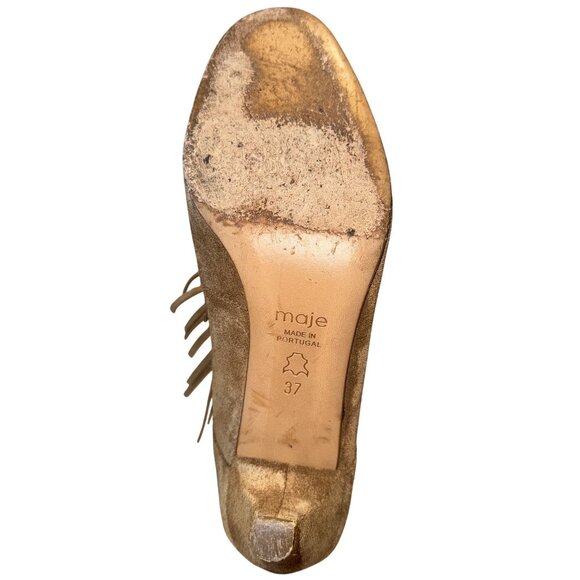 Maje Brown Leather Suede Fringe Ankle Booties Boots Women's 37 - Picture 7 of 7